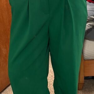 Green Women's High-Waist Pleated Trousers